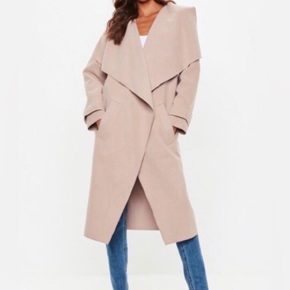 Missguided Camel Tan Waterfall Duster Soft Coat with Pockets Women’s Sz US 4